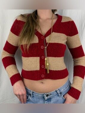 American Eagle Outfitters Bold Red and Cream Cardigan